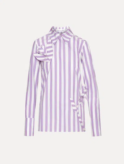 Oscar De La Renta Floral Cutout Striped Blouse