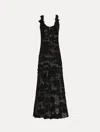 Oscar De La Renta Floral Cutout Threadwork Gown In Black