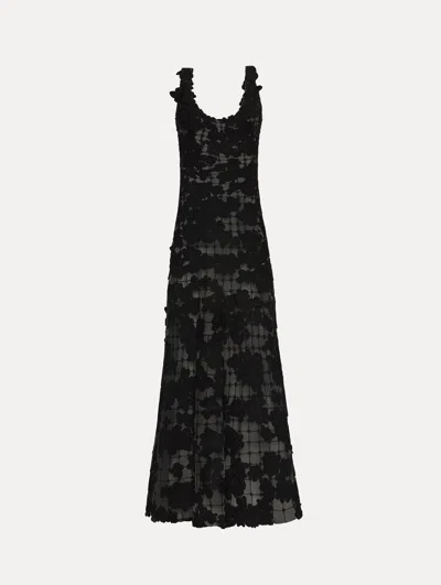 Oscar De La Renta Floral Cutout Threadwork Gown In Black