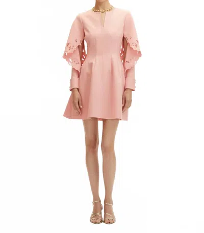 Oscar De La Renta Floral Detail Embroidered Dress In Tea Rose In Pink
