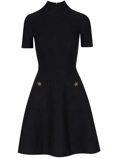Oscar De La Renta Abstract Rose Button Tweed Dress In Black
