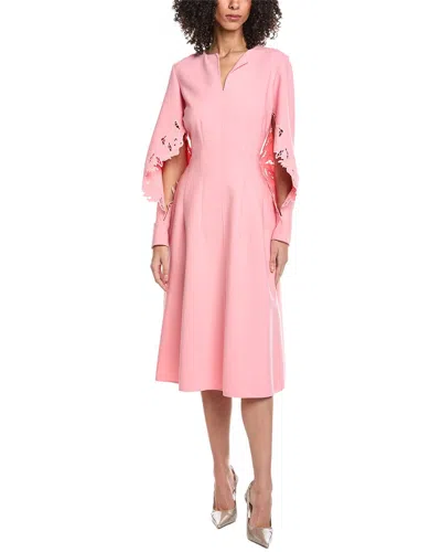 Oscar De La Renta Guipure Lace-trimmed Wool-blend Crepe Midi Dress In Pink