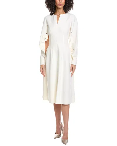 Oscar De La Renta Floral Detail Silk-lined Wool-blend Midi Dress In White