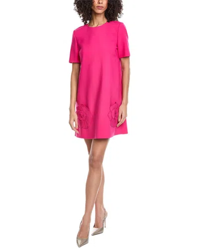 Oscar De La Renta Floral Detail Wool-blend Shift Dress In Pink