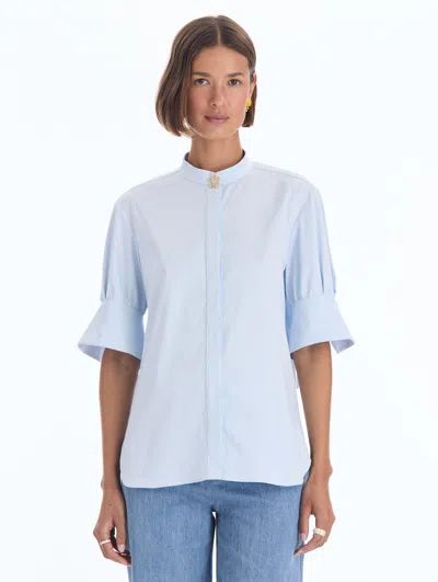 Oscar De La Renta Floral Detailed Cotton Poplin Blouse
