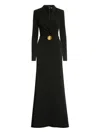 Oscar De La Renta Floral-embellished Belted Gown In Black