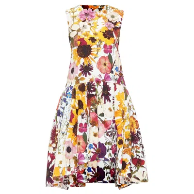 Oscar De La Renta Floral Embellished Cloque Bubble Dress In Multi