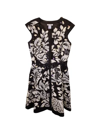 Pre-owned Oscar De La Renta Floral Embellished Dress In Black