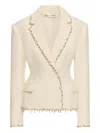 Oscar De La Renta Floral Jeweled Fringe Tweed Jacket In White