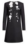 Oscar De La Renta Floral Embellished Long Sleeve Shift Dress In Black