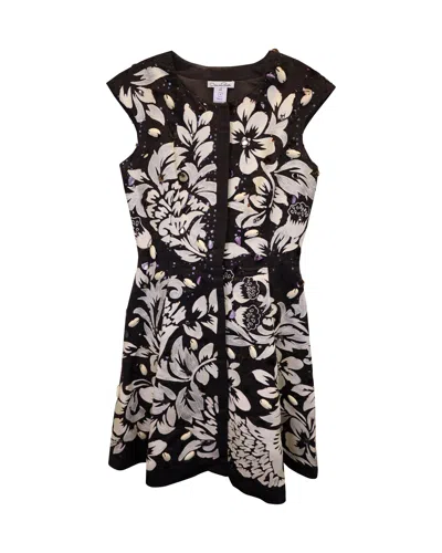 Oscar De La Renta Floral Embellished Sleeveless Dress In Brown Silk