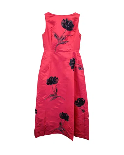 Oscar De La Renta Floral Embellished Sleeveless Dress In Red Silk