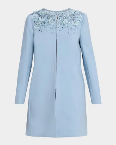 Oscar De La Renta Floral Embellished Wool Coat In Blue