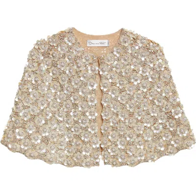 Oscar De La Renta Floral Embroidered Cape In Silver