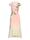 Oscar De La Renta Floral-embroidered Midi Dress In Pink