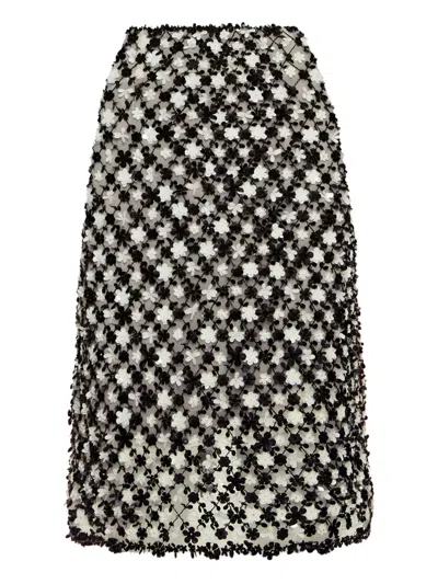 Oscar De La Renta Floral-embroidered Mini Skirt In Black
