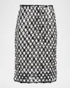 Oscar De La Renta Sequin Floret Embroidered Skirt In Black