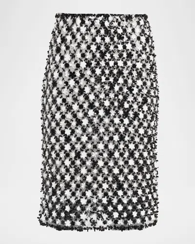 OSCAR DE LA RENTA FLORAL-EMBROIDERED PENCIL SKIRT