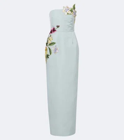 Oscar De La Renta Mixed Botanical Strapless Silk Faille Gown In Multi