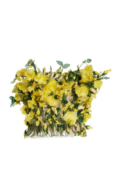 Oscar De La Renta Floral Embroidered Tulle Top In Yellow