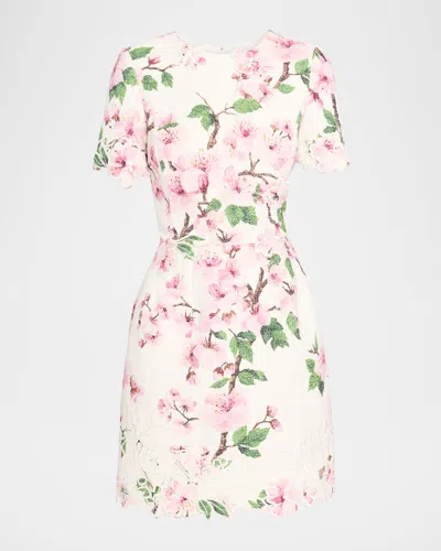 Oscar De La Renta Floral Embroidered Tweed Mini Dress In Multi