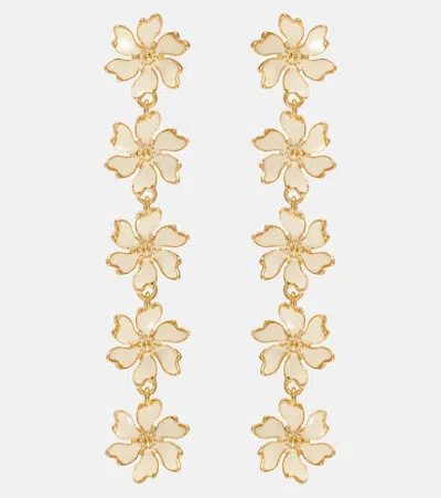 Oscar De La Renta Floral Enamel Drop Earrings In Gold