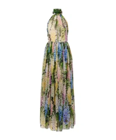 Oscar De La Renta Floral Gathered Silk Chiffon Gown In Animal Print