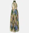 Oscar De La Renta Floral Gathered Silk Chiffon Gown In Green