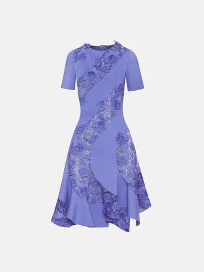 Oscar De La Renta Floral Guipure Asymmetrical Dress In Purple