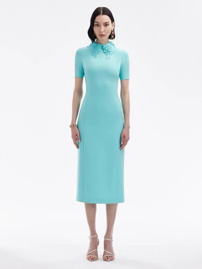 Oscar De La Renta Floral Guipure Collar Midi Dress In Soft Mint