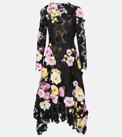 Oscar De La Renta Floral Guipure Gown In Black