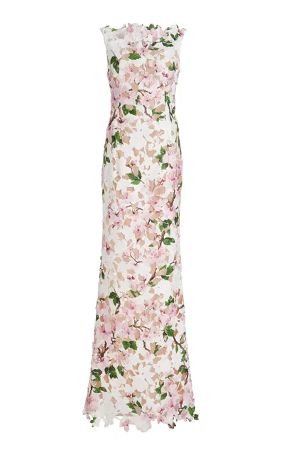 Oscar De La Renta Floral Guipure Gown In Ivory