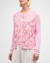 OSCAR DE LA RENTA FLORAL GUIPURE INSET LONG-SLEEVE CREWNECK CARDIGAN