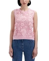 OSCAR DE LA RENTA OSCAR DE LA RENTA FLORAL GUIPURE INSET SLEEVELESS SILK SWEATER