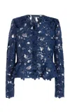 Oscar De La Renta Floral Guipure Jacket In Blue