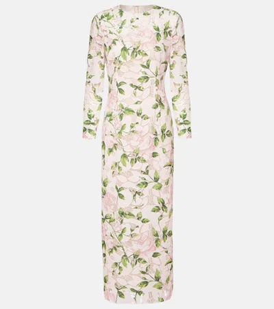 Oscar De La Renta Floral Guipure Lace Maxi Dress In Pink