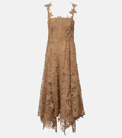 Oscar De La Renta Dominican Republic Toile Guipure Lace Cocktail Dress In Brown