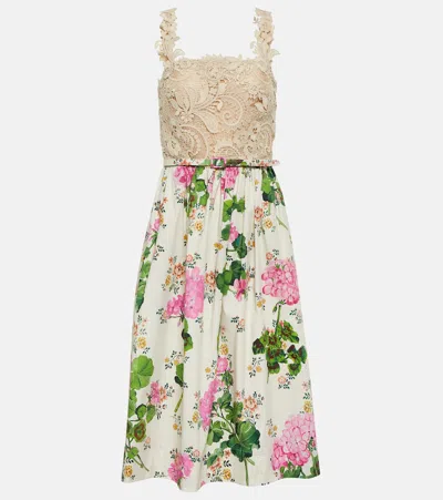 Oscar De La Renta Floral Guipure Lace Midi Dress In Multicoloured