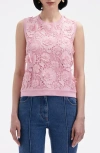 OSCAR DE LA RENTA FLORAL GUIPURE LACE PANEL SLEEVELESS SILK BLEND SWEATER