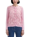 Oscar De La Renta Floral Guipure Inset Long-sleeve Crewneck Cardigan In Soft Pink