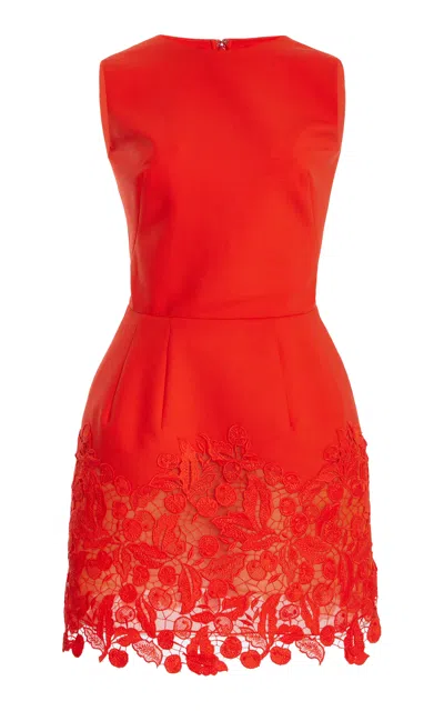 Oscar De La Renta Floral Guipure Mini Dress In Red