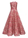 Oscar De La Renta Floral-guipure Strapless Dress In Pink
