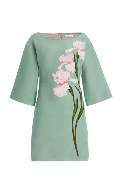 Oscar De La Renta Floral Jacquard Knit Mini Dress In Green