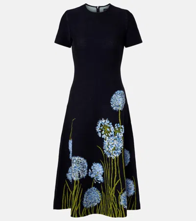 OSCAR DE LA RENTA FLORAL JACQUARD MIDI DRESS
