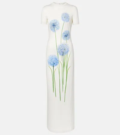 Oscar De La Renta Short-sleeve Allium Print Jersey Maxi Dress In Multi