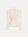 Oscar De La Renta Floral Jeweled Fringe Tweed Jacket In White