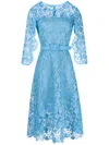 Oscar De La Renta Belted Lace Midi Dress In Blue