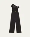 Oscar De La Renta Lace-trimmed Grain De Poudre Wool Jumpsuit In Black