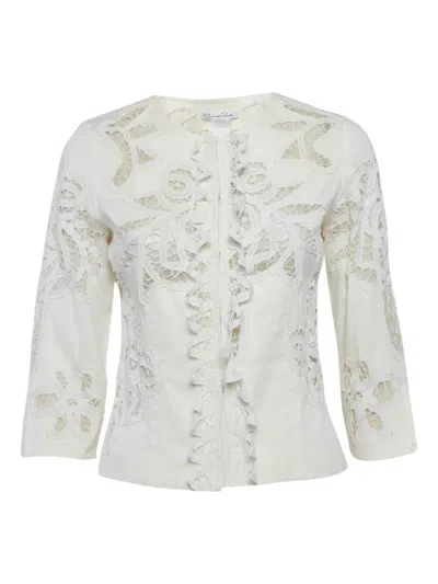 Pre-owned Oscar De La Renta Floral-lace Jacket In White