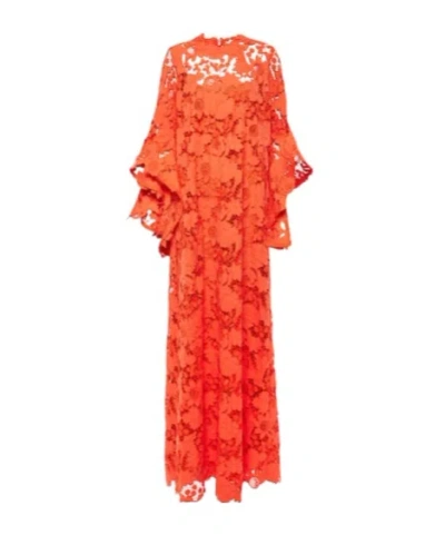 Oscar De La Renta Floral Lace Kaftan In Orange